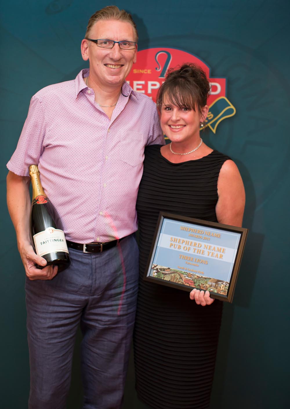 2015 Awards - Pub of the Year winners - Sarah and Graham Firth, Three Lions, Farncombe