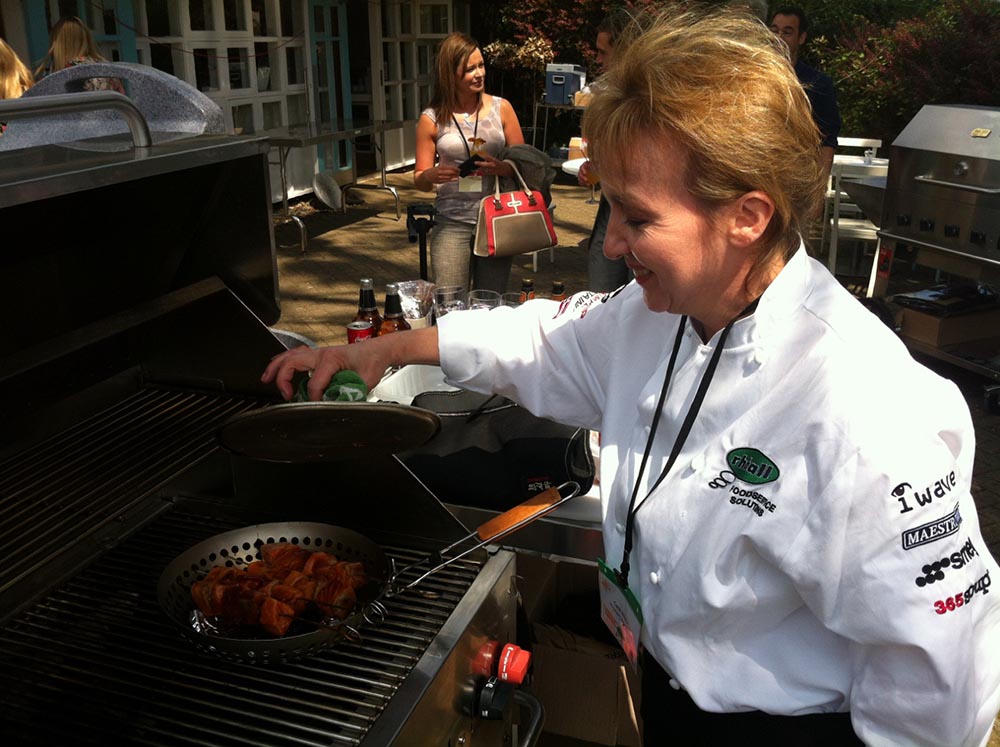 Carol Haime cooking her starter