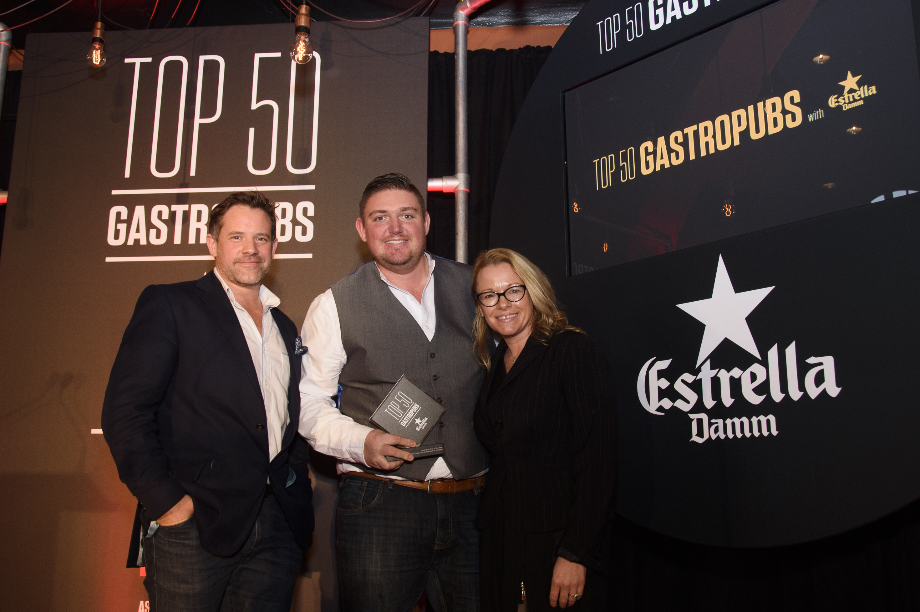 Chef Rob Taylor from The Compasses collects his award at the Estrella Damm Gastro Pub Awards 2017