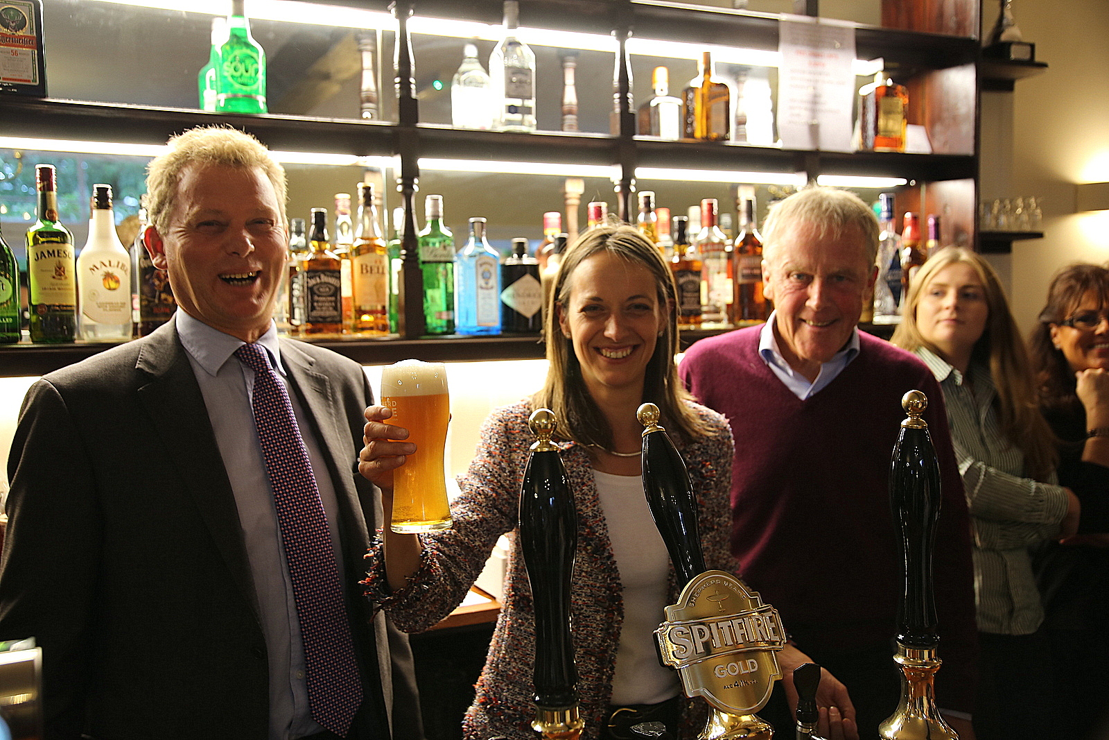 Jonathan Neame, Helen Whatley, and Chris Porter at the reopening of the Harrow, Stockbury