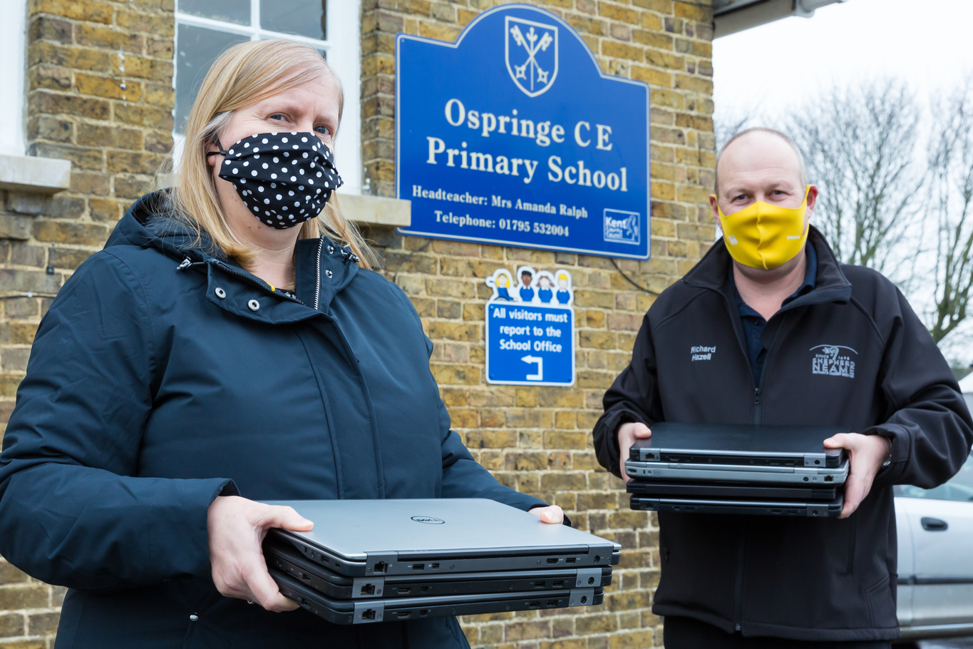 Ospringe School laptops donation from Shepherd Neame