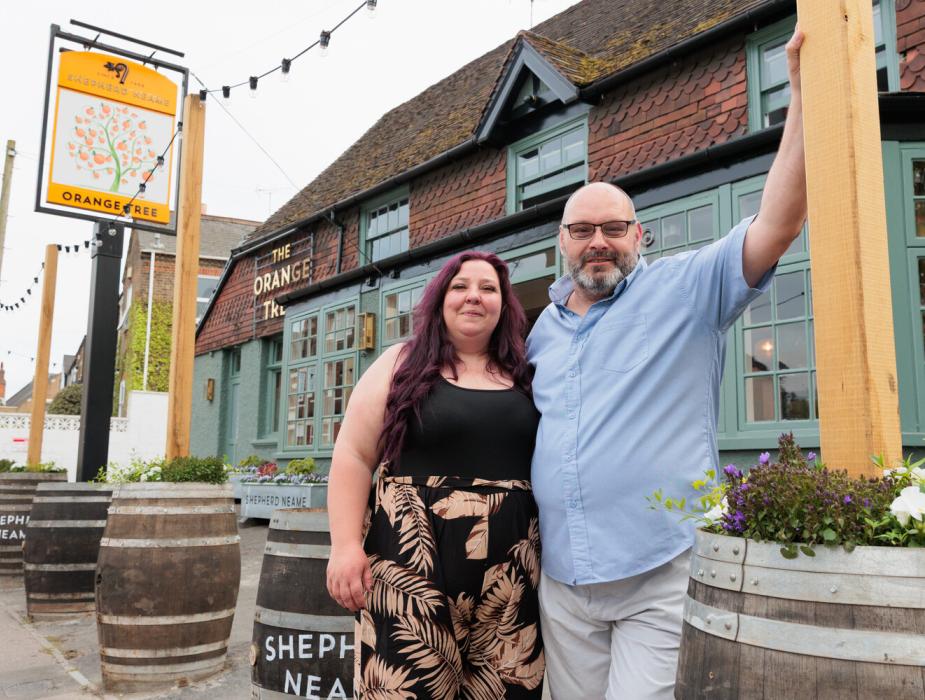 Paul and Amy outside the pub